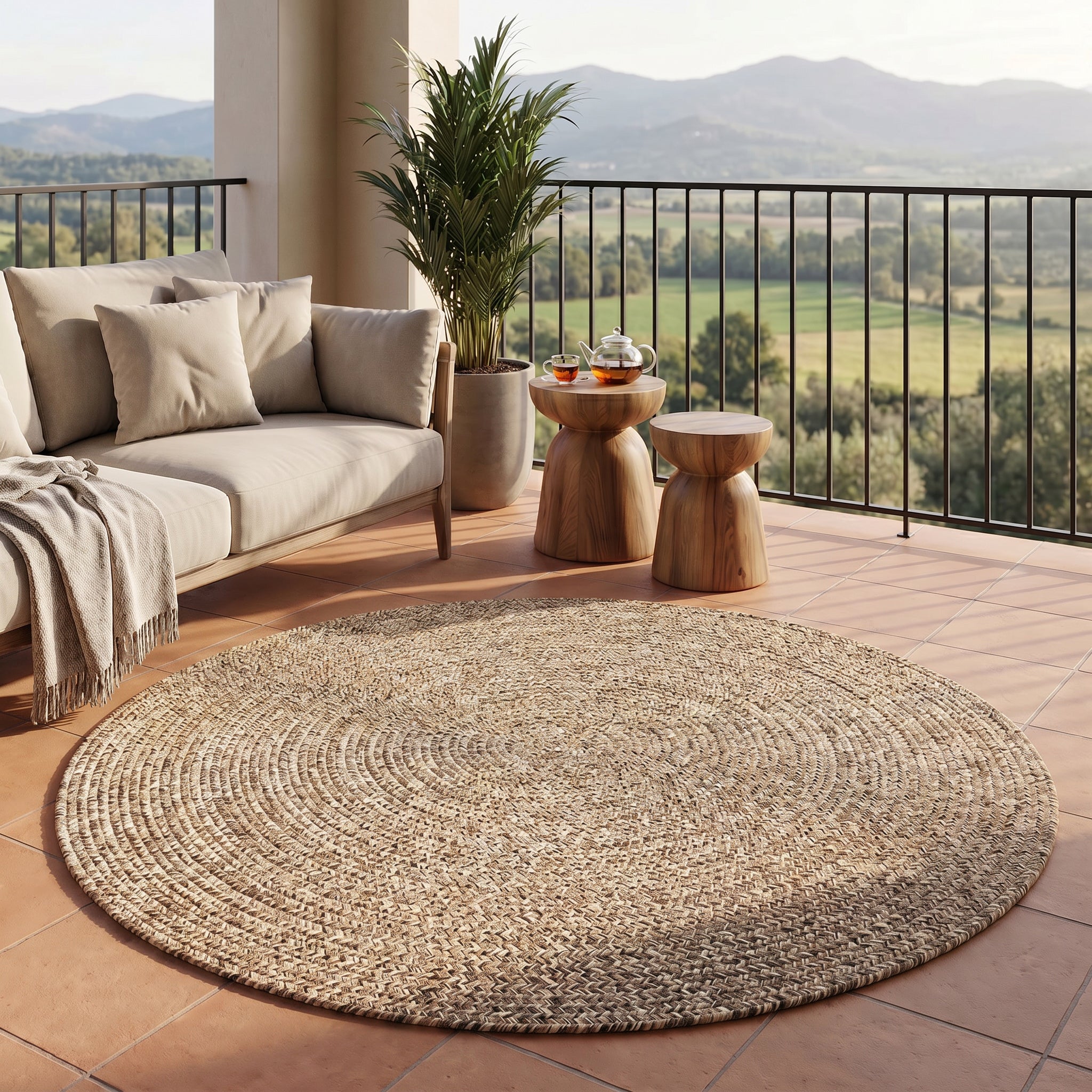 שטיח חוץ · עגול · בז